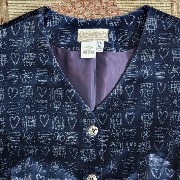 Coldwater Creek Dress Womens 12 Blue Velvet Hearts Print Sleeveless V Neck Midi - Picture 10 of 12